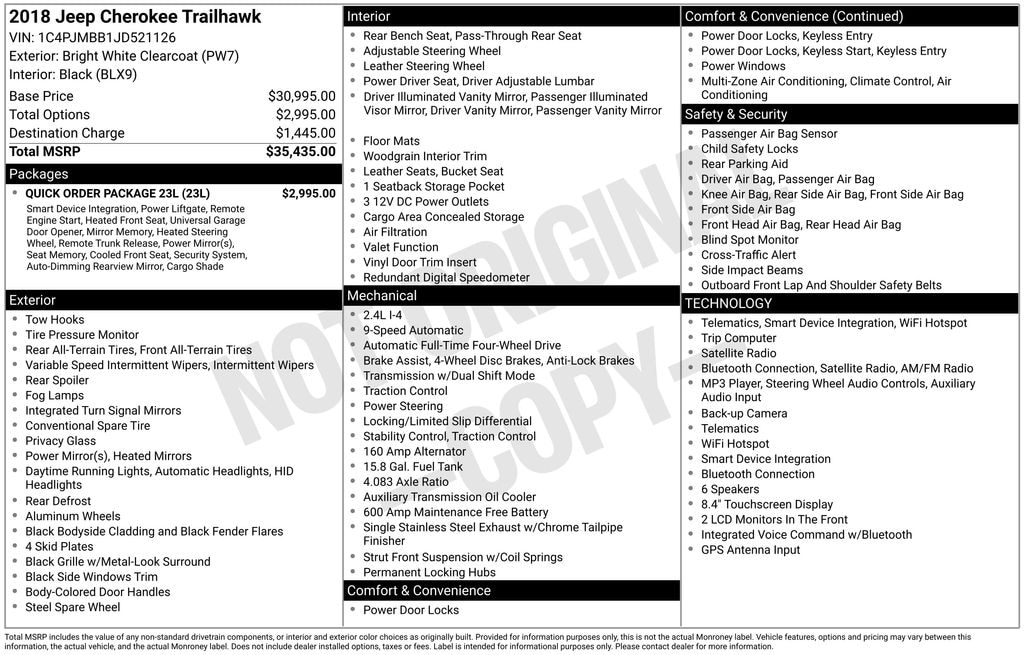 Used 2018 Jeep Cherokee Trailhawk 4x4 SUV