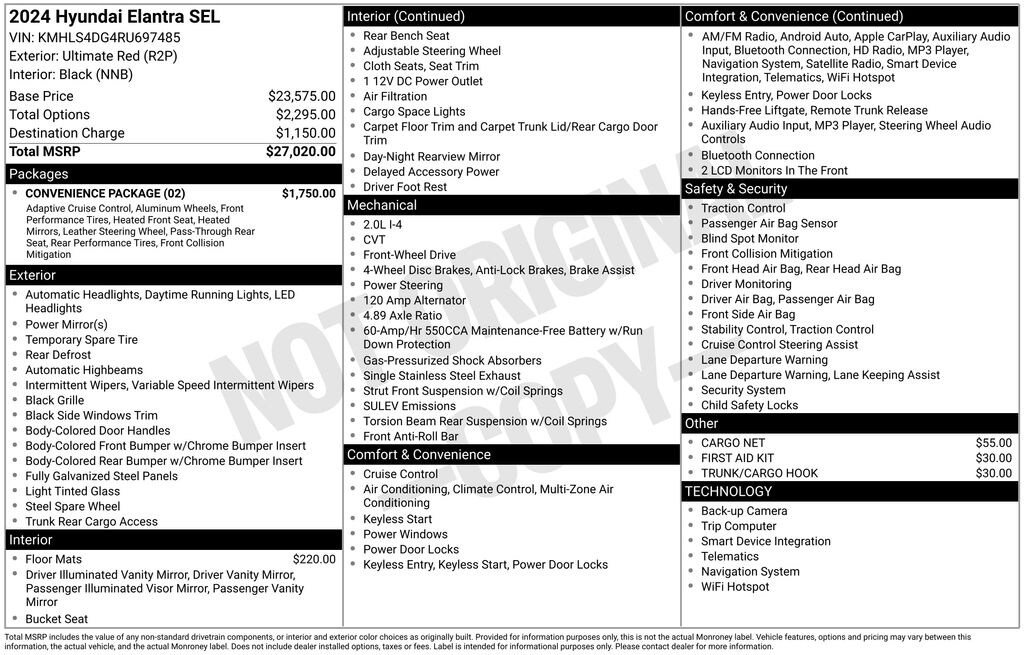 Certified 2024 Hyundai Elantra SEL Sedan