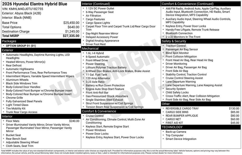 New 2026 Hyundai Elantra Hybrid Blue Sedan