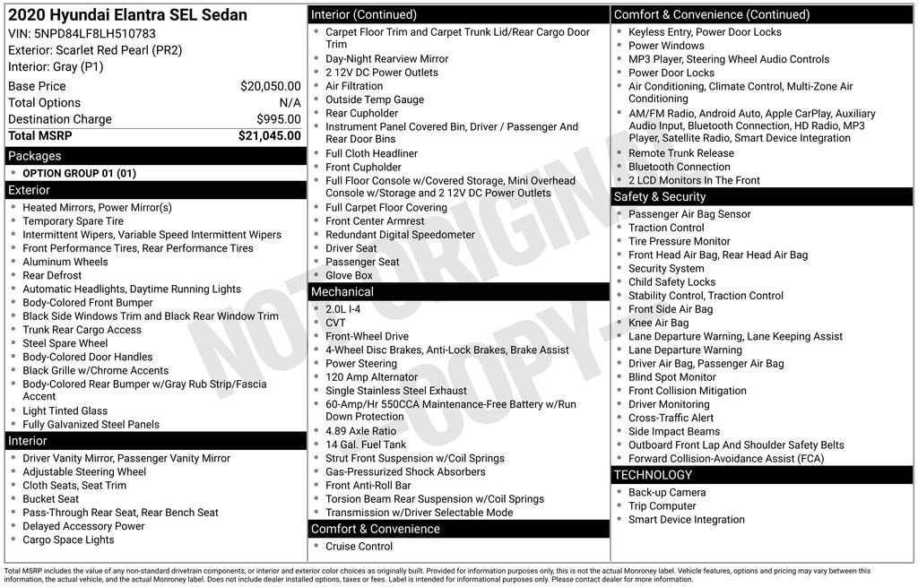 Certified 2020 Hyundai Elantra SEL Sedan