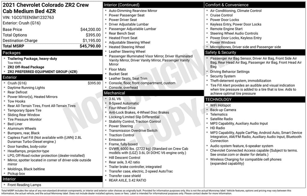 Used 2021 Chevrolet Colorado ZR2 Truck Crew Cab