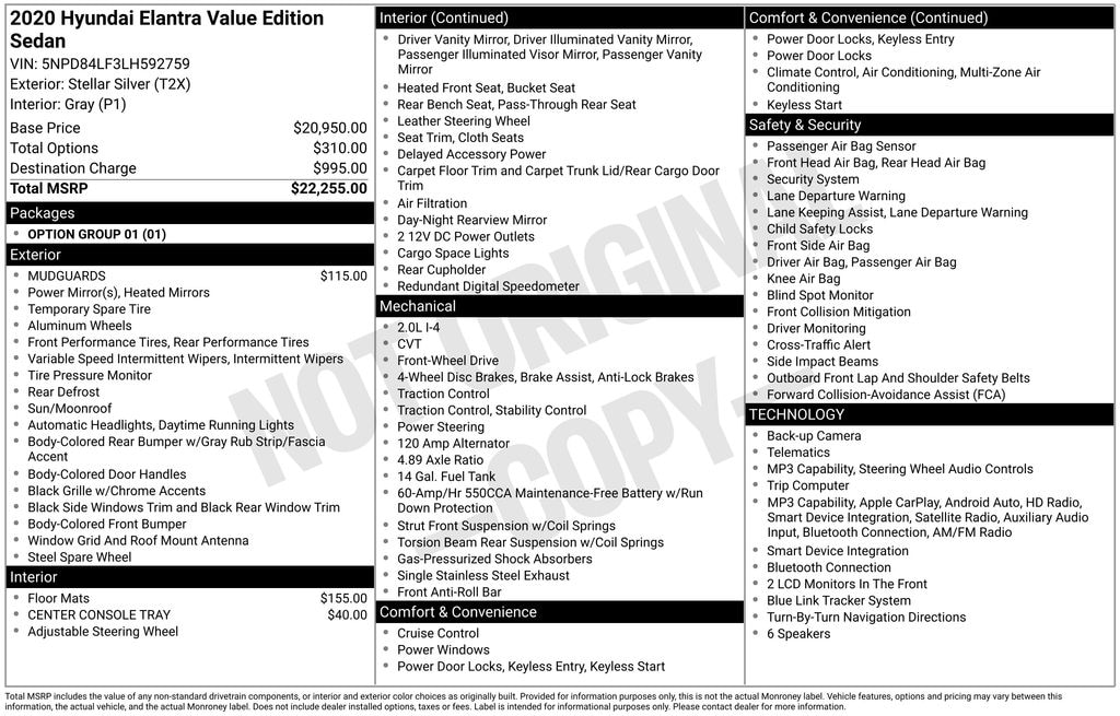 Used 2020 Hyundai Elantra Value Edition Sedan