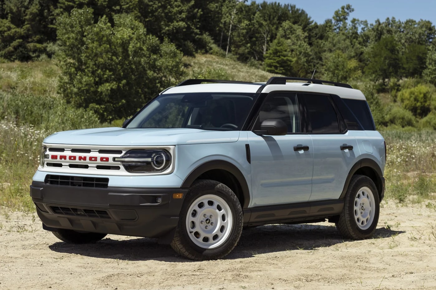 A light blue Heritage Edition 2023 Ford Bronco Sport