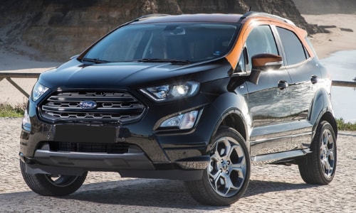 2020 Ford EcoSport orange-black duo tone parked mountains city background