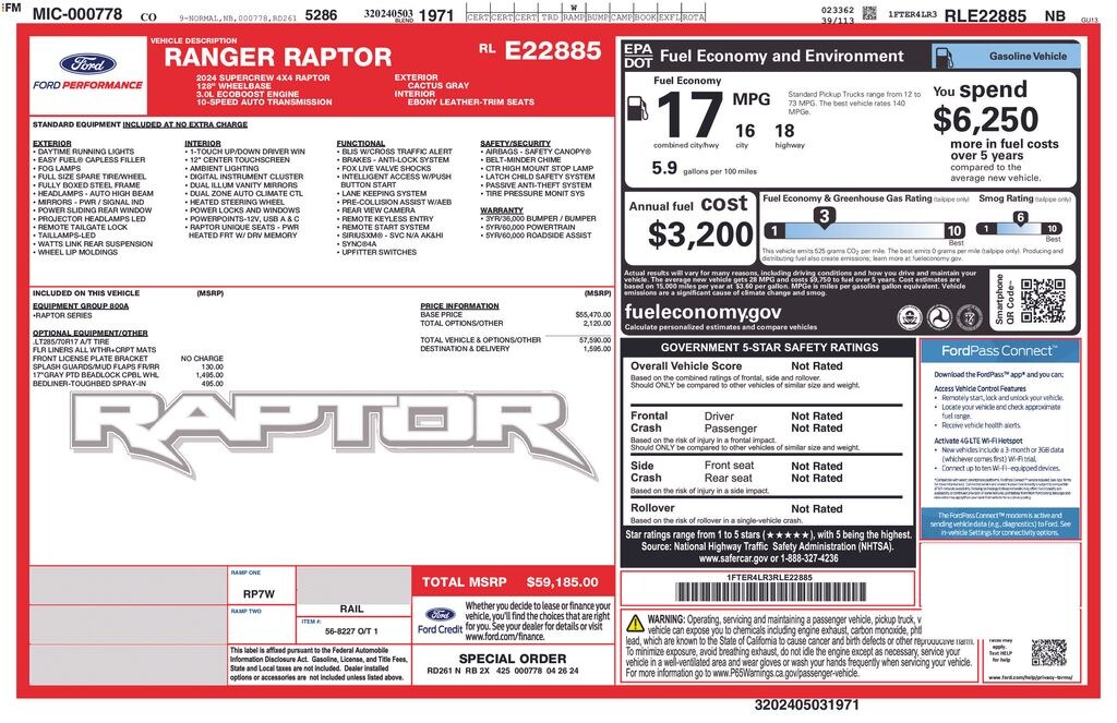 Used 2024 Ford Ranger Raptor Truck