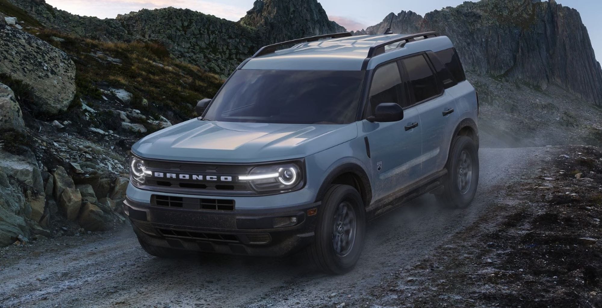 A Ford Bronco Sport driving down tough terrain