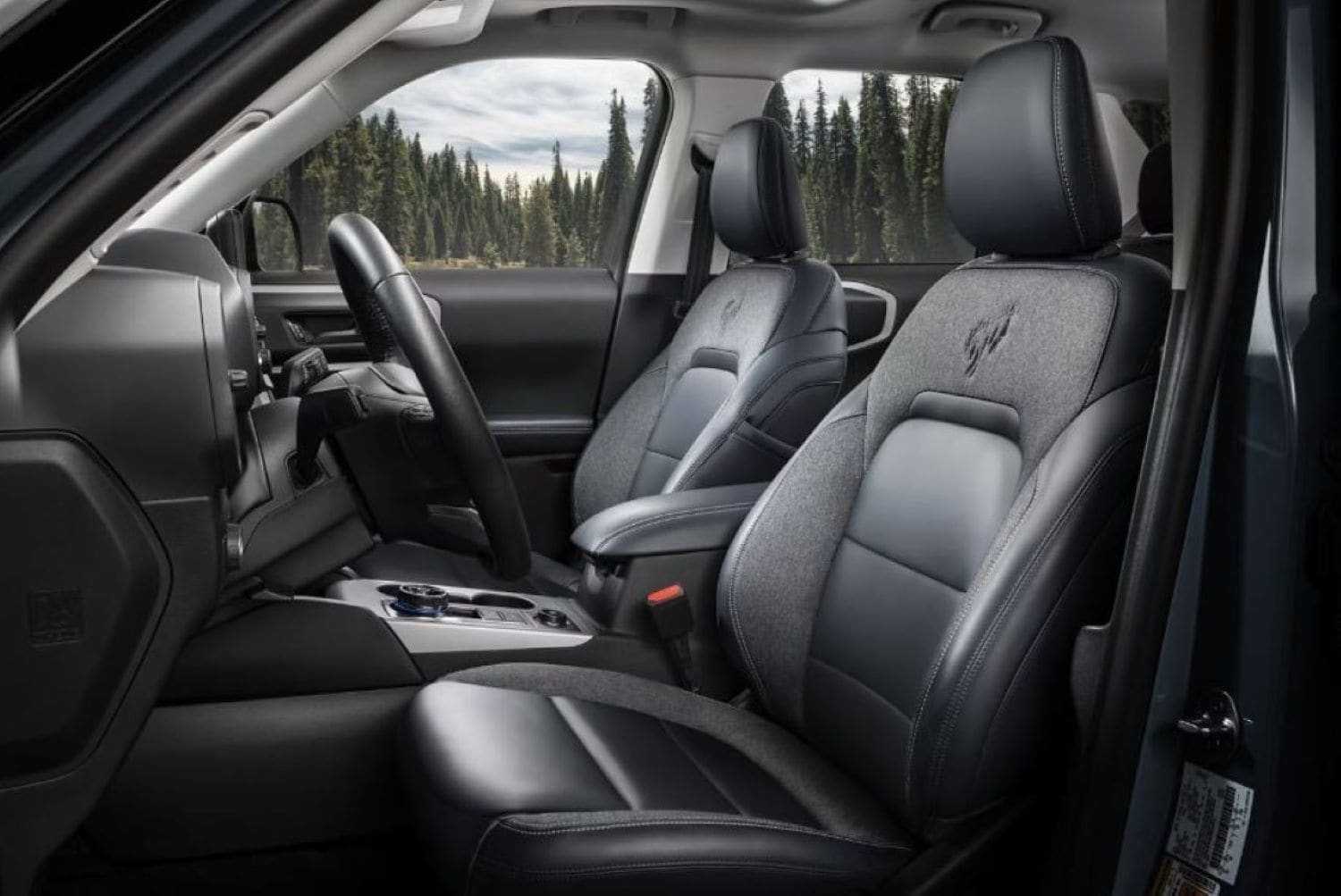 The interior of a new Ford Bronco Sport.