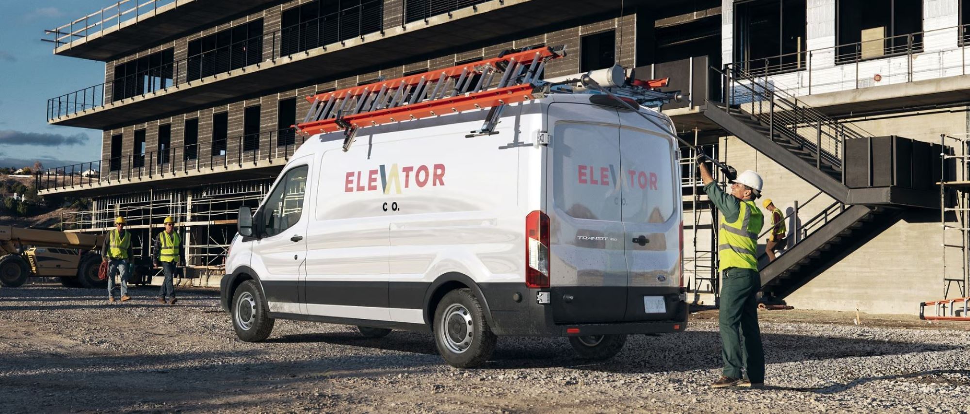 A Ford Transit being utilized a work van for an electrician.