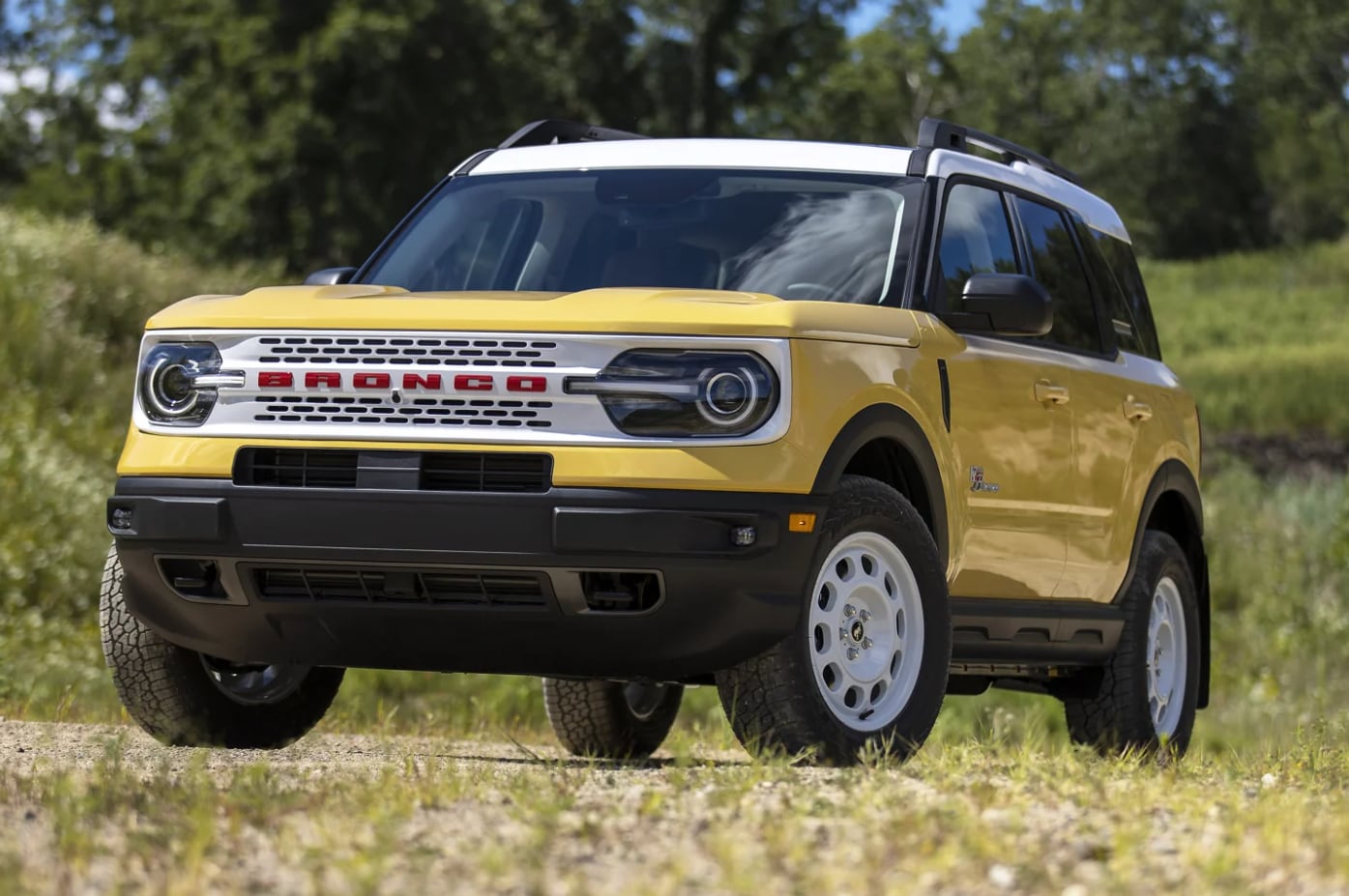 A yellow Heritage Edition 2023 Ford Bronco Sport