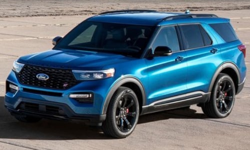 2020 Ford Explorer blue parked abandoned air strip mountains