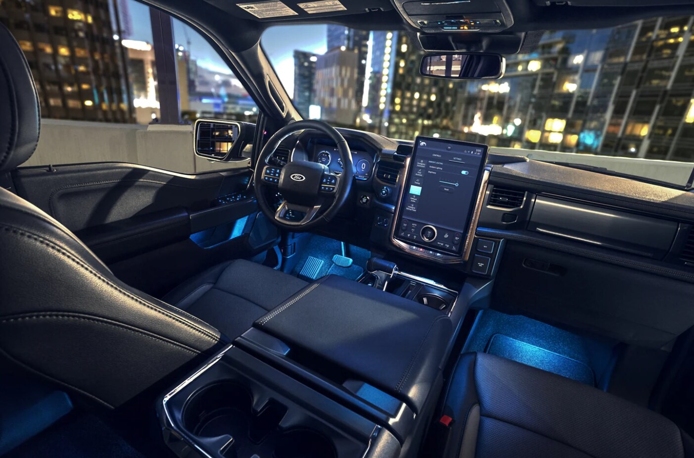 The new interior of the Ford F-150 Lightning.