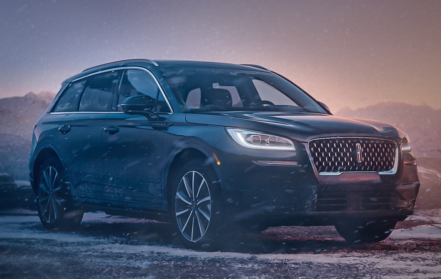 The new 2021 Lincoln Corsair SUV in a snow storm showing that it is built for comfort even in extreme weather conditions