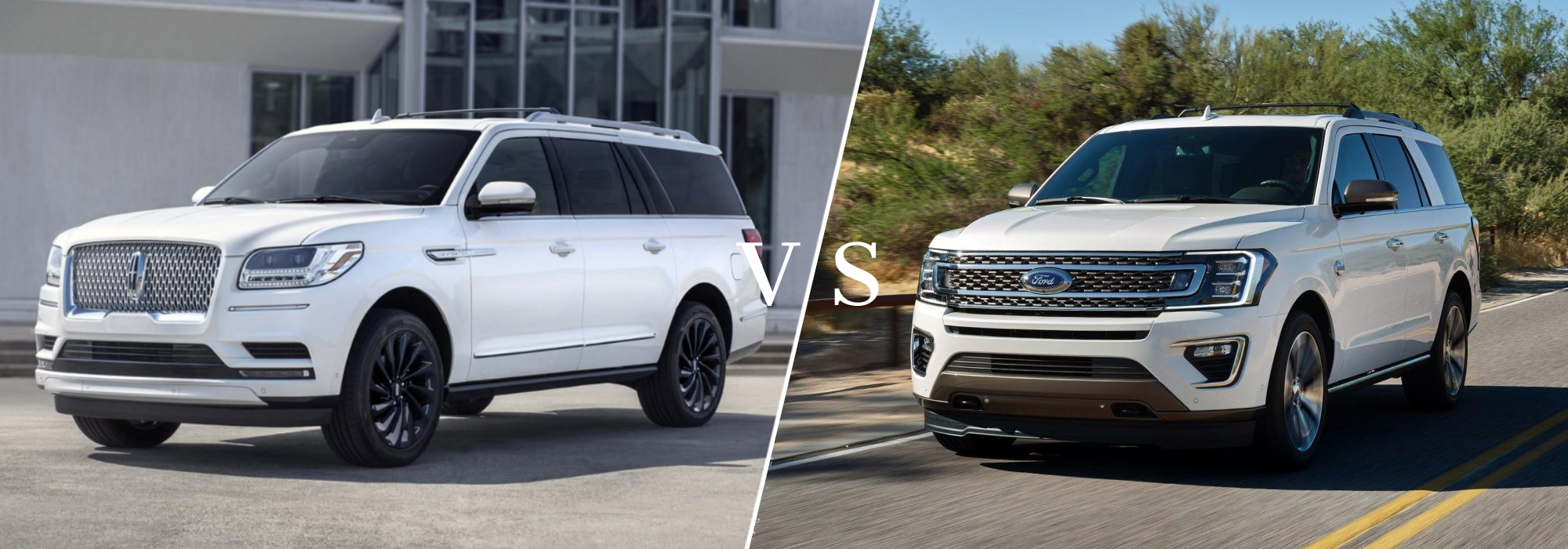 Exterior comparison of the 2021 Lincoln Navigator beside the 2021 Ford Expedition