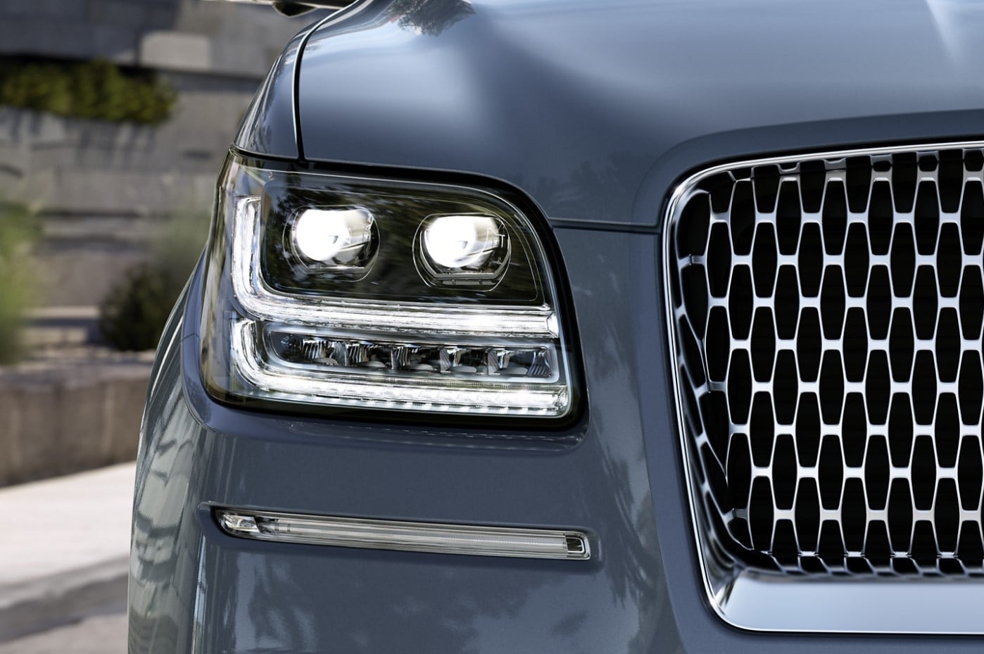 Zoomed in view of the front of a new Lincoln Navigator
