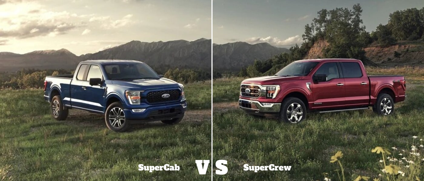 Exterior comparison of the 2021 Ford F-150 SuperCab and SuperCrew cab configurations