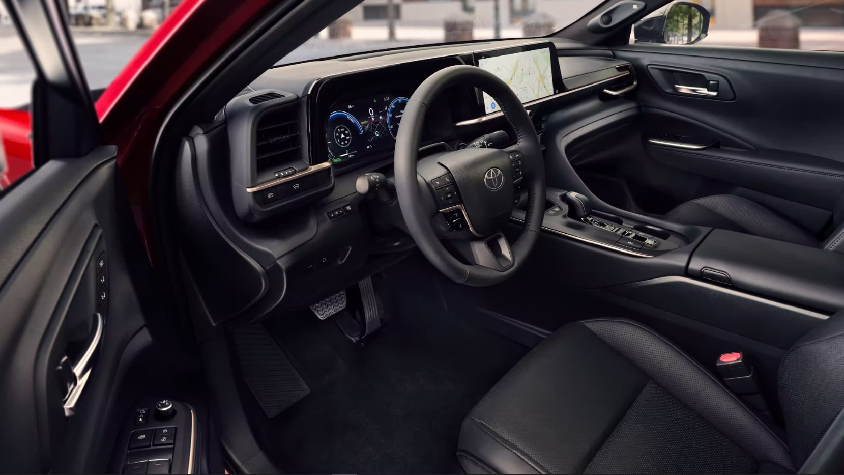 A view of the dash and infotainment system of a 2023 Toyota Crown