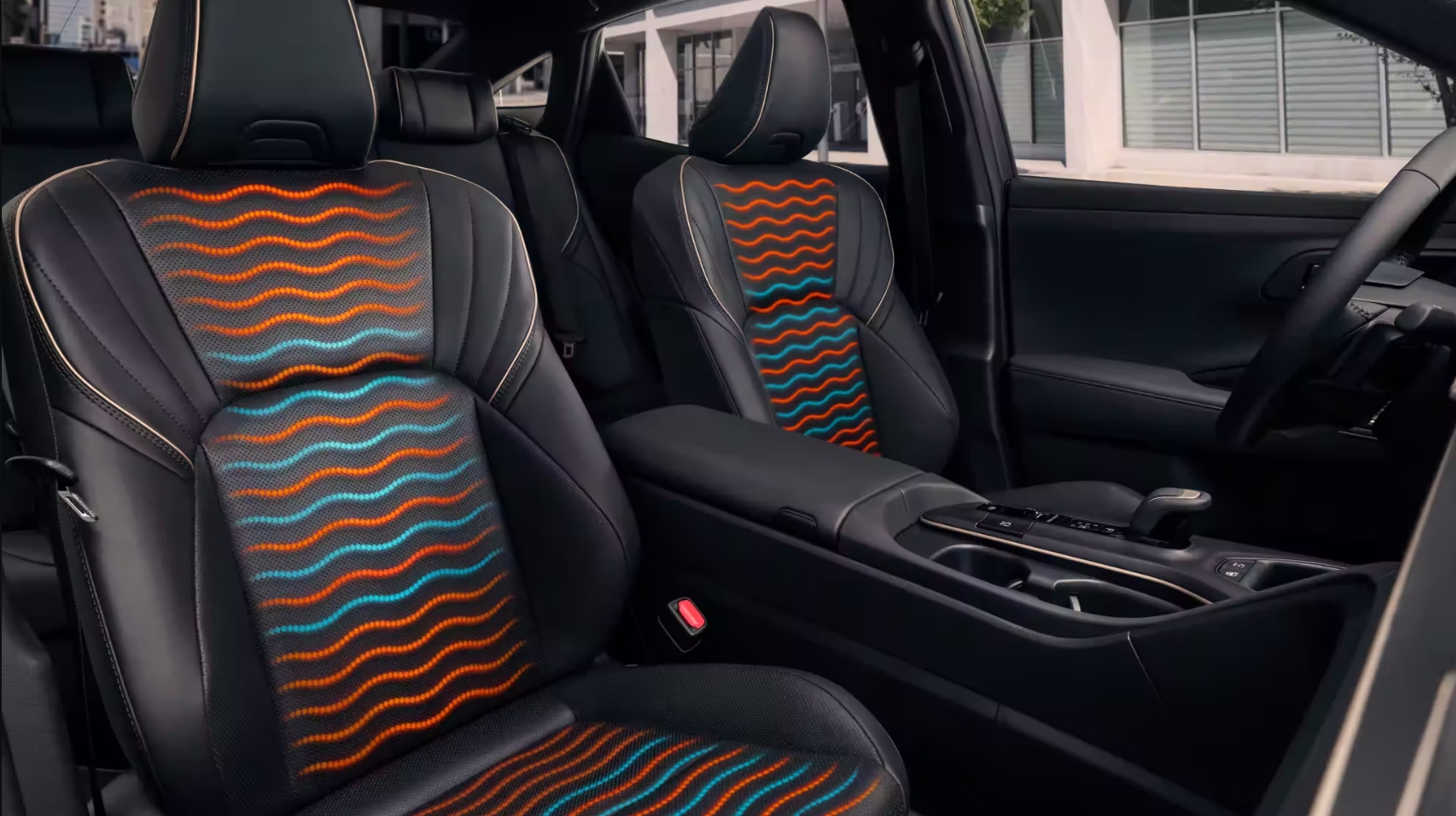A view of the interior and seating of a 2023 Toyota Crown