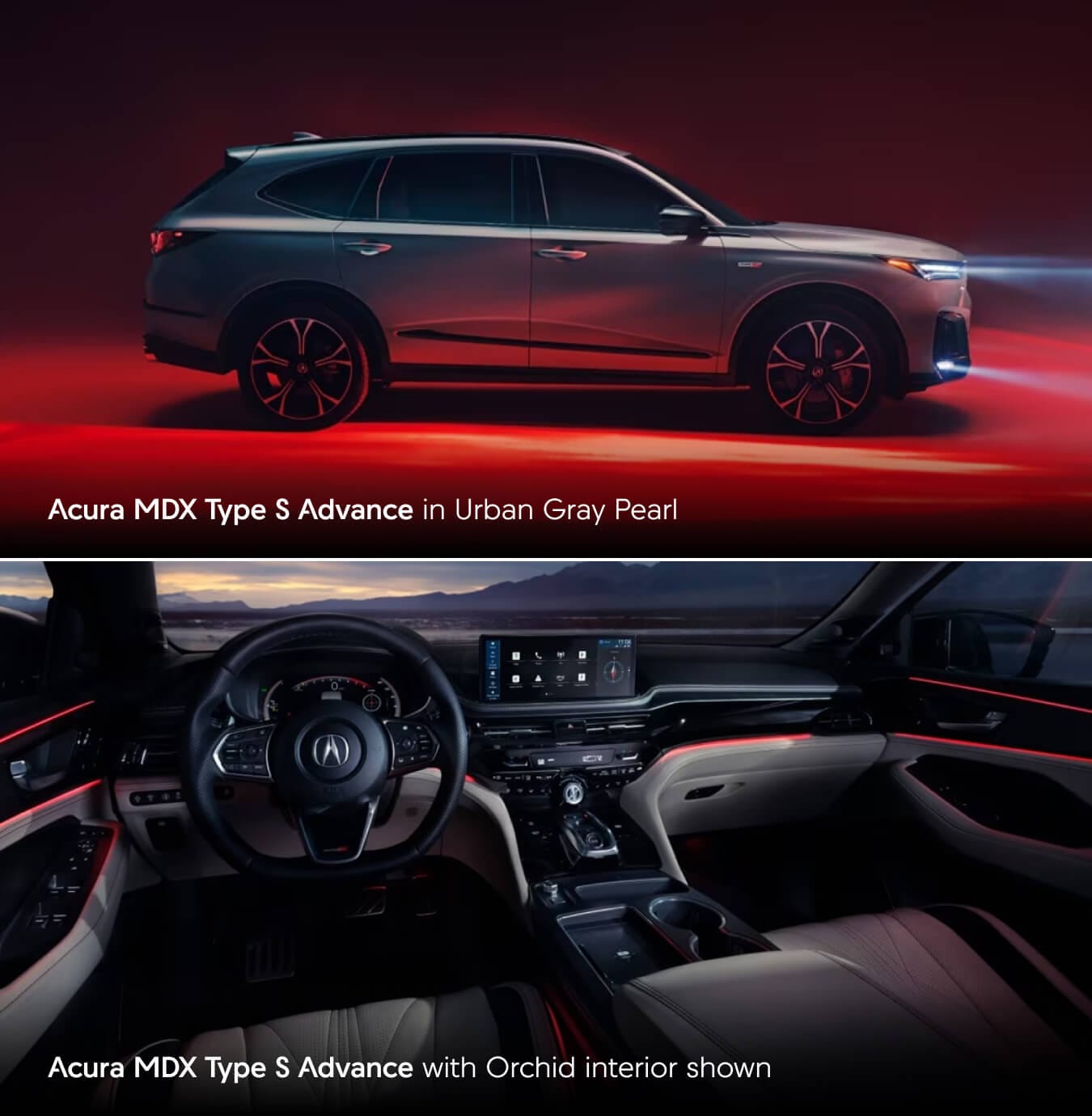 Acura MDX Type S Advance in Urban Gray Pearl shown, Acura MDX Type S Advance with orchid gray interior shown