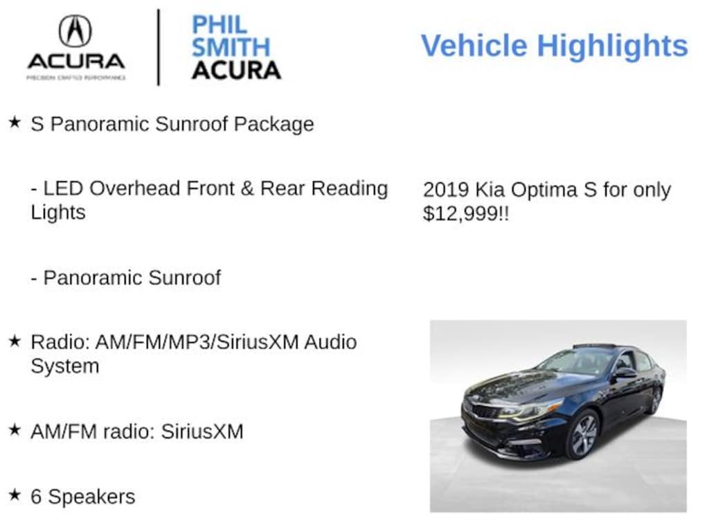 Used 2019 Kia Optima S Sedan