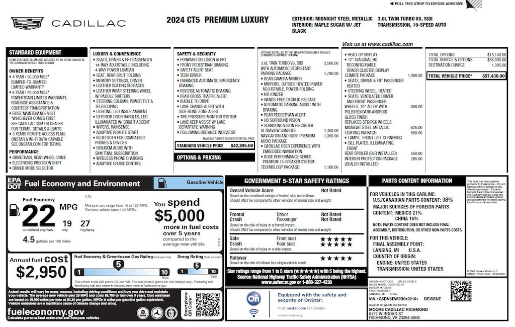 Used 2024 Cadillac CT5 Premium Luxury Sedan