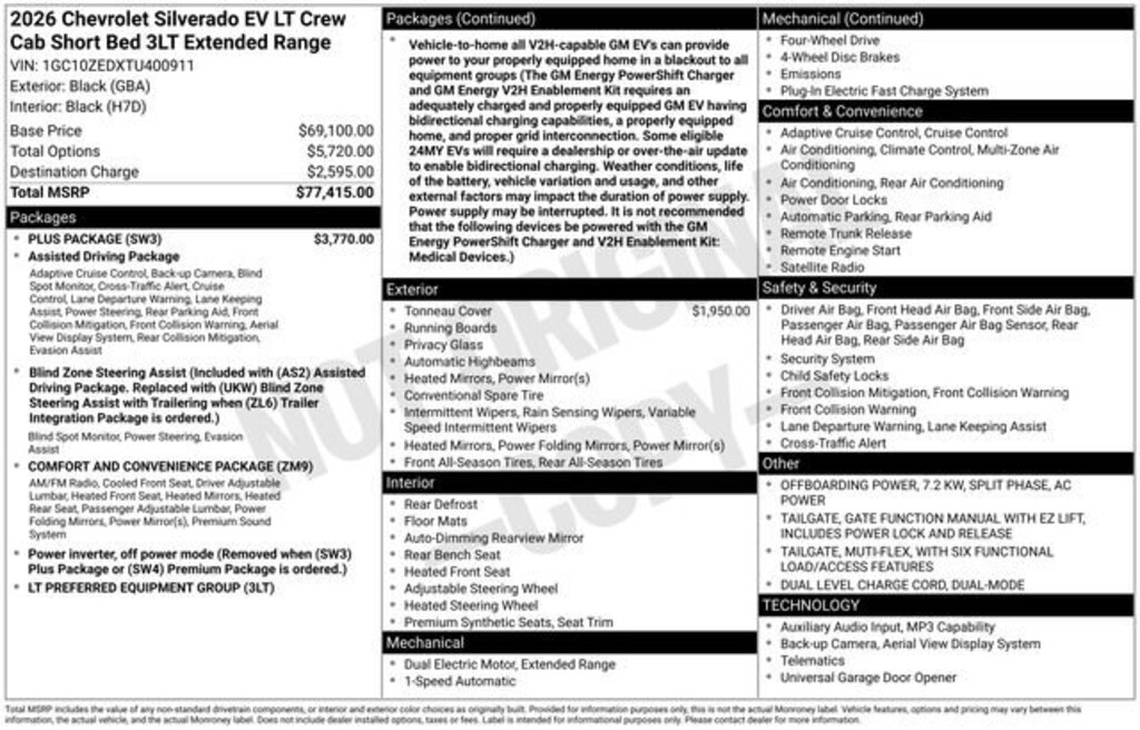 Used 2026 Chevrolet Silverado EV LT - Extended Range Truck