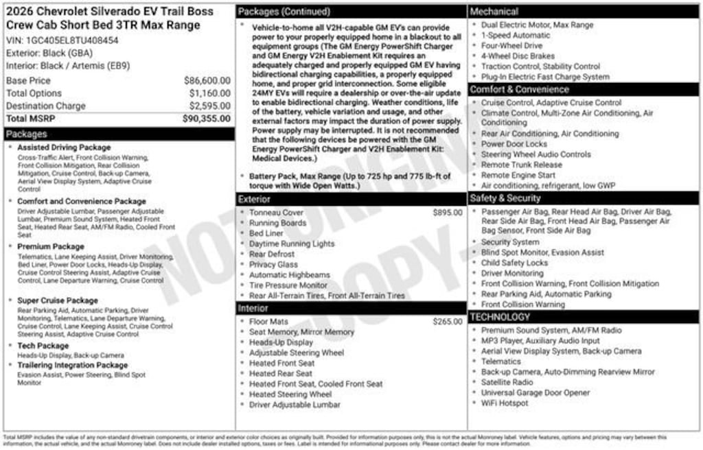 Used 2026 Chevrolet Silverado EV Trail Boss - Max Range Truck