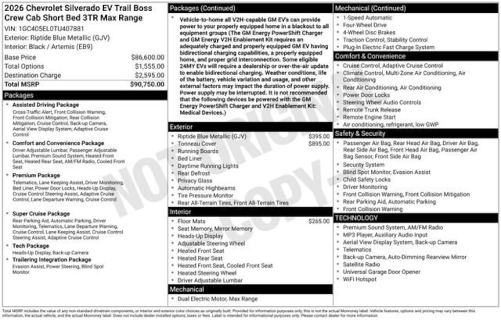 Used 2026 Chevrolet Silverado EV Trail Boss - Max Range Truck