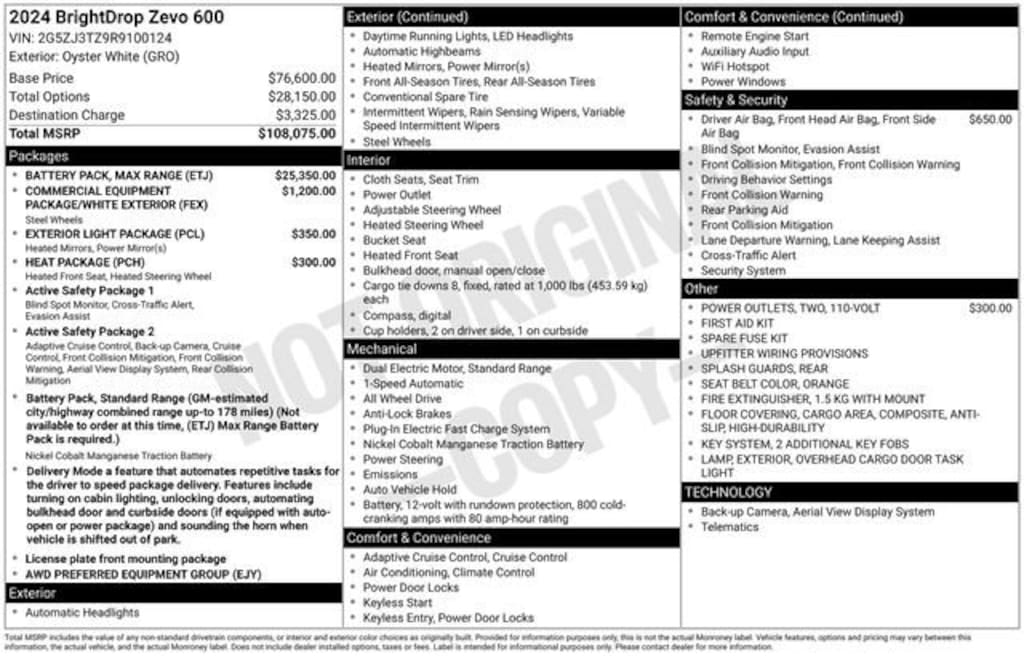 Used 2024 Brightdrop Zevo 600 EJY Cargo Van