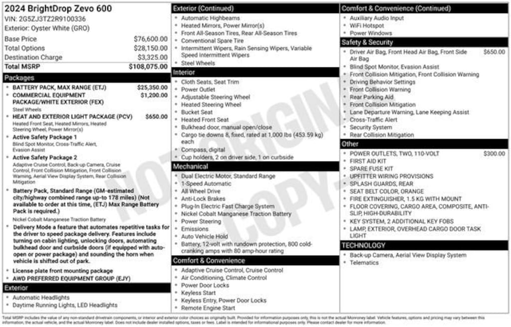 Used 2024 Brightdrop Zevo 600 EJY Cargo Van