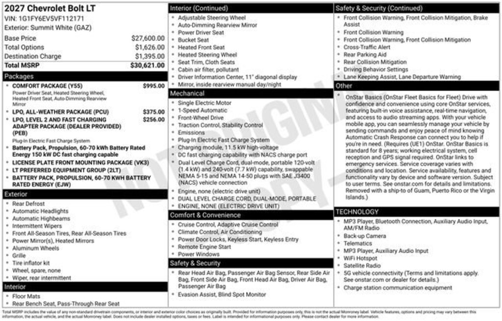 New 2027 Chevrolet Bolt LT SUV