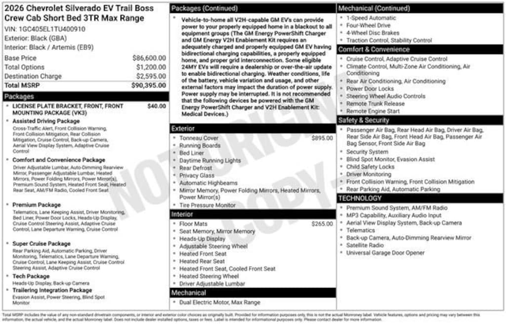 Used 2026 Chevrolet Silverado EV Trail Boss - Max Range Truck
