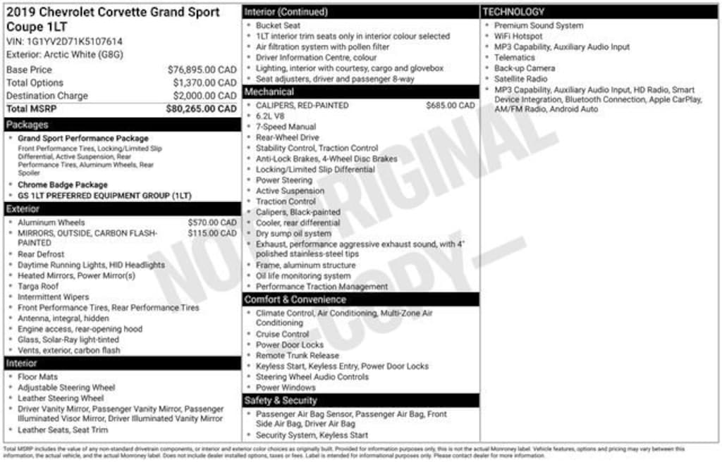Used 2019 Chevrolet Corvette Grand Sport Grand Sport 1LT Performance