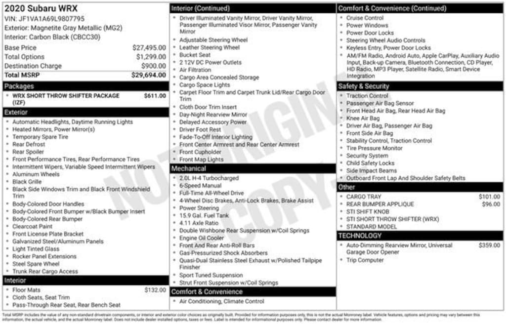 Used 2020 Subaru WRX Q