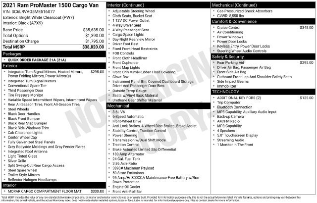 Used 2021 Ram Promaster Cargo Van