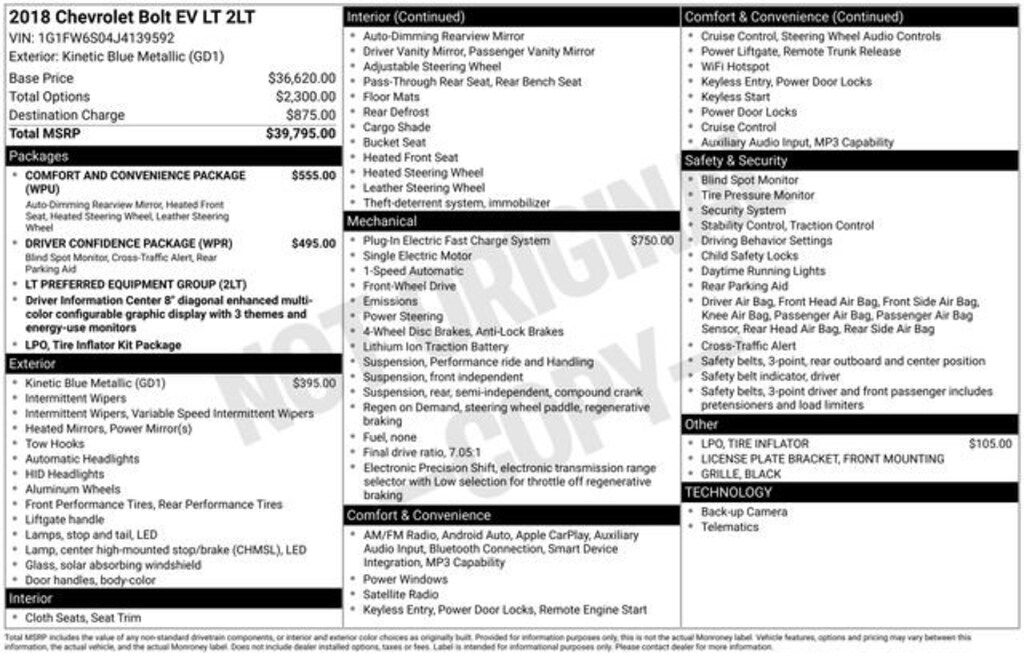 Used 2018 Chevrolet Bolt EV LT Car