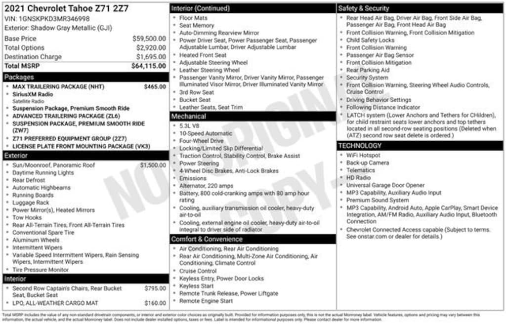 Used 2021 Chevrolet Tahoe Z71 SUV