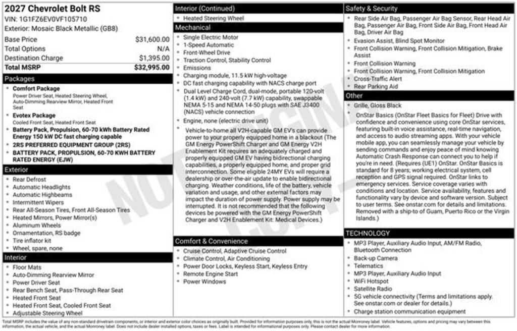 New 2027 Chevrolet Bolt RS SUV