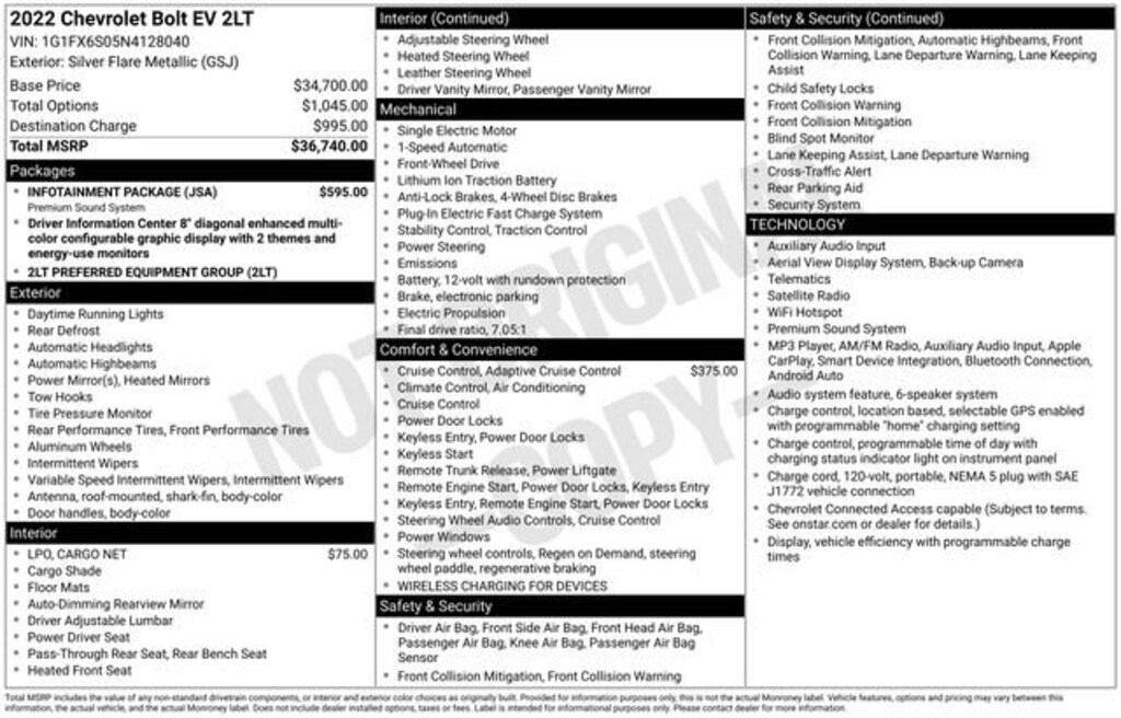Used 2022 Chevrolet Bolt EV 2LT Car