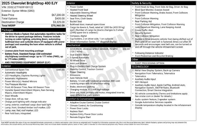 Used 2025 Chevrolet BrightDrop 400 AWD 400 Commercial Van