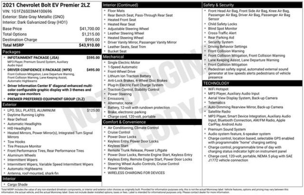 Used 2021 Chevrolet Bolt EV Premier Car