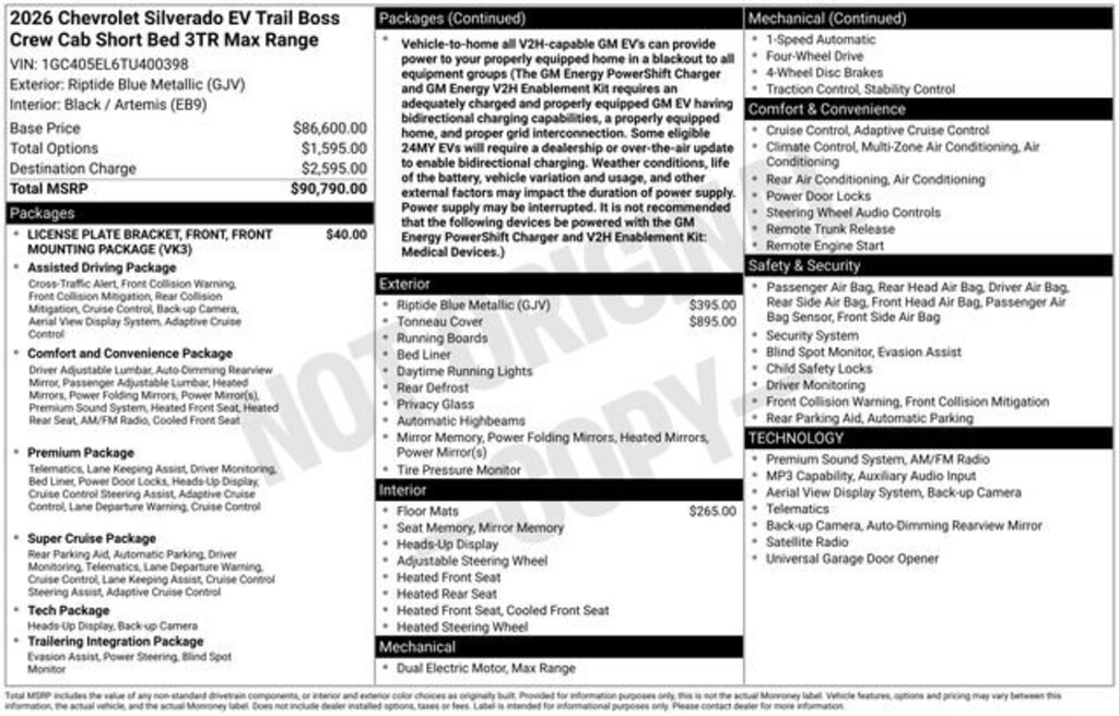 Used 2026 Chevrolet Silverado EV Trail Boss - Max Range Truck