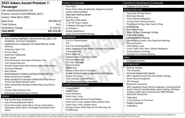 Used 2025 Subaru Ascent Premium SUV
