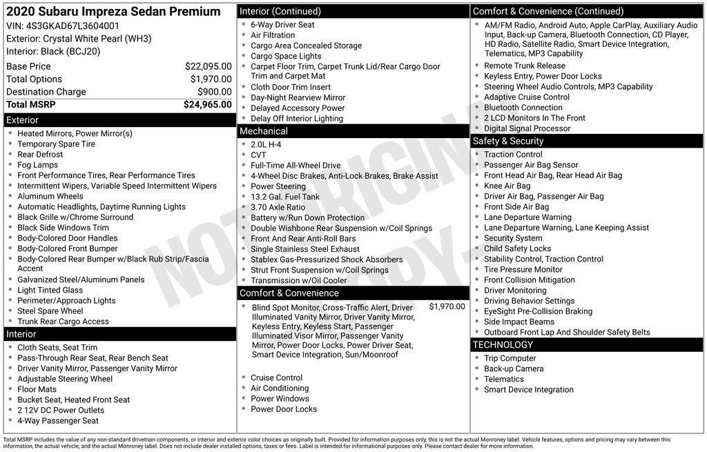 Certified 2020 Subaru Impreza Premium Sedan