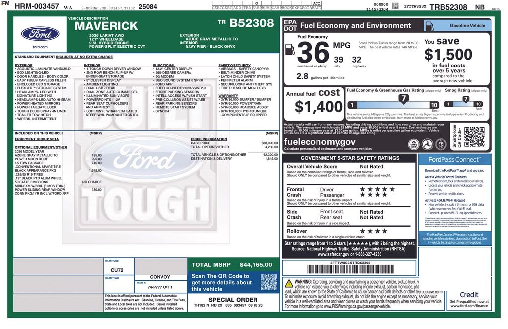 New 2026 Ford Maverick Lariat Truck SuperCrew