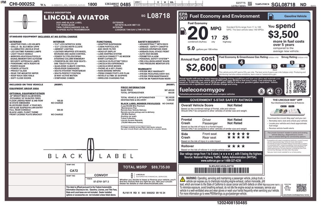 Certified 2025 Lincoln Aviator Black Label SUV