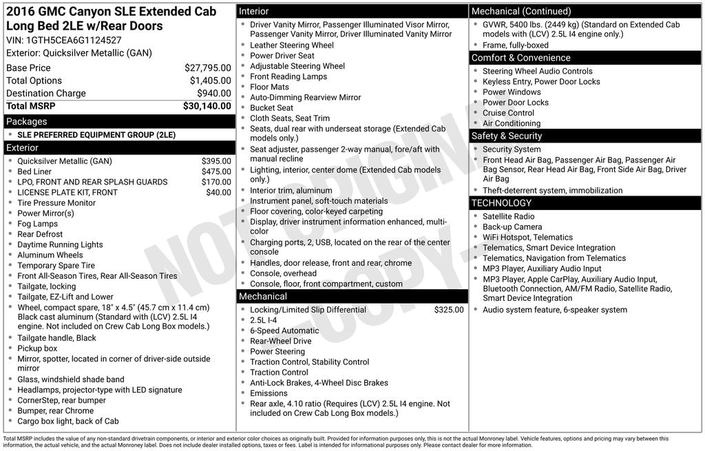 Used 2016 GMC Canyon SLE1 Truck Extended Cab