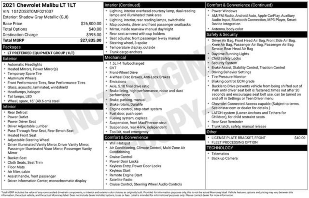 Used 2021 Chevrolet Malibu LT Car