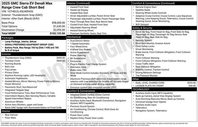 Used 2025 GMC Sierra EV Denali with VIN 1GT40LEL4SU409426 for sale in Everett, WA