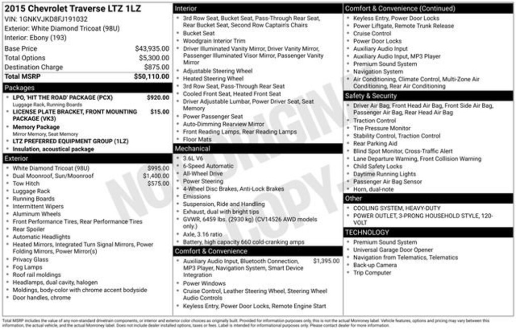 Used 2015 Chevrolet Traverse LTZ SUV