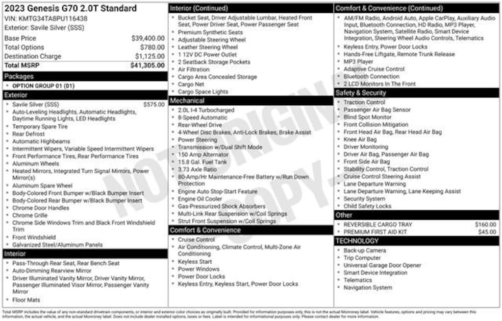 Used 2023 Genesis G70 2.0T